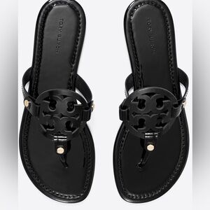 Tory Burch Black Patent Miller Logo Sandals 8.5